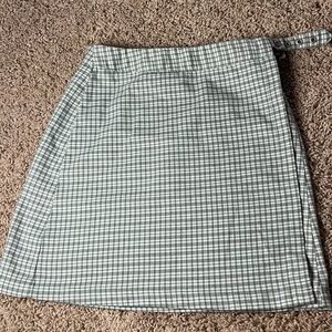 RARE Brandy Melville plaid sage green and white wrap mini skirt